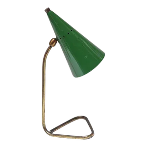 Italian Modern Brass and Green Metal Petite Table Lamp by Gilardi and Barzaghi