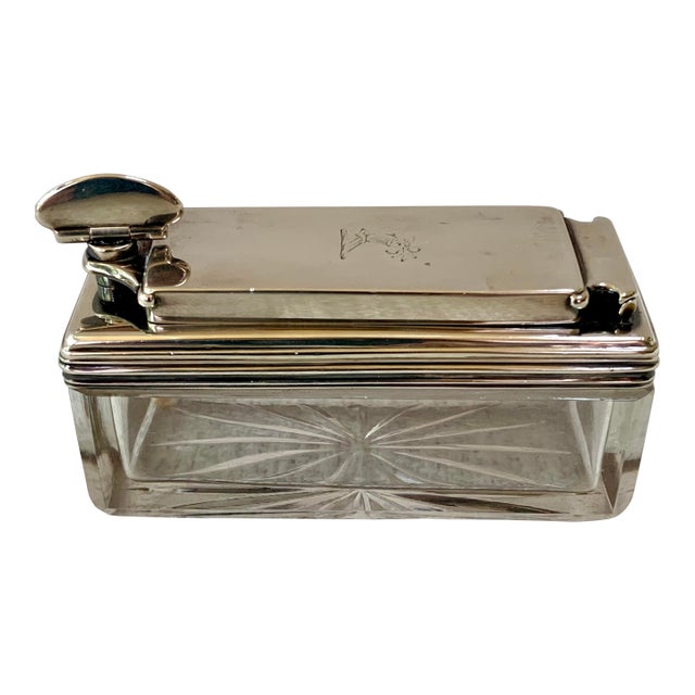Antique Sterling Silver Cut Crystal Traveling Ink Well For Sale