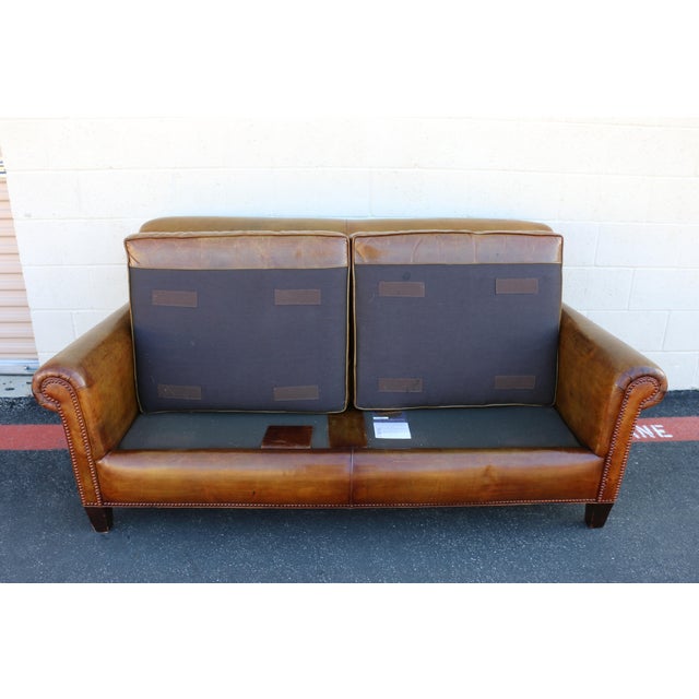 Vintage 1990s Hancock & Moore Brown Leather Sofa – Classic Rolled Arm, Nailhead Trim For Sale - Image 16 of 18
