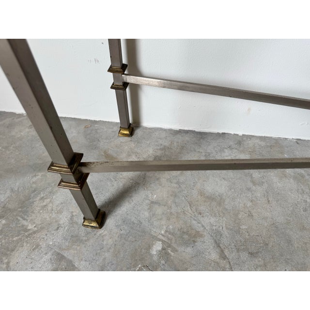 Italian Hollywood Regency Neoclassical - Style Brushed Steel and Brass Console Table, Maison Jansen Att For Sale - Image 10 of 12