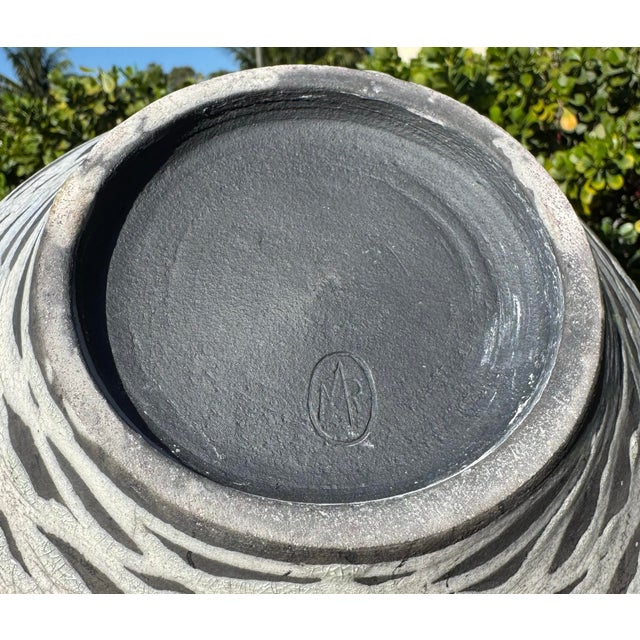 Ceramic Mid 20th Century Large Cipher Signed Vintage Modern Studio Art Pottery Raku Glaze and Heavy Glaze Fish Vase For Sale - Image 7 of 7