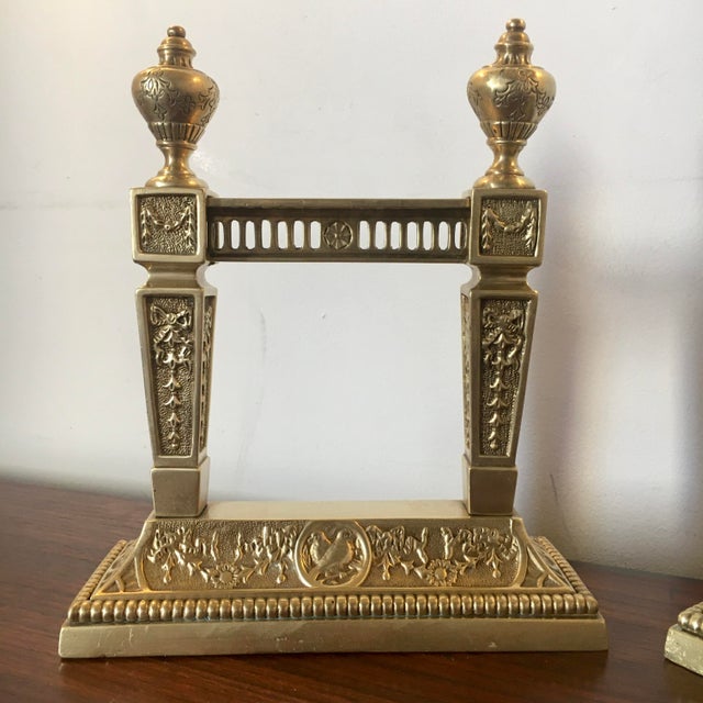 Solid Brass Aesthetic Movement Fireplace Andirons For Sale - Image 4 of 12