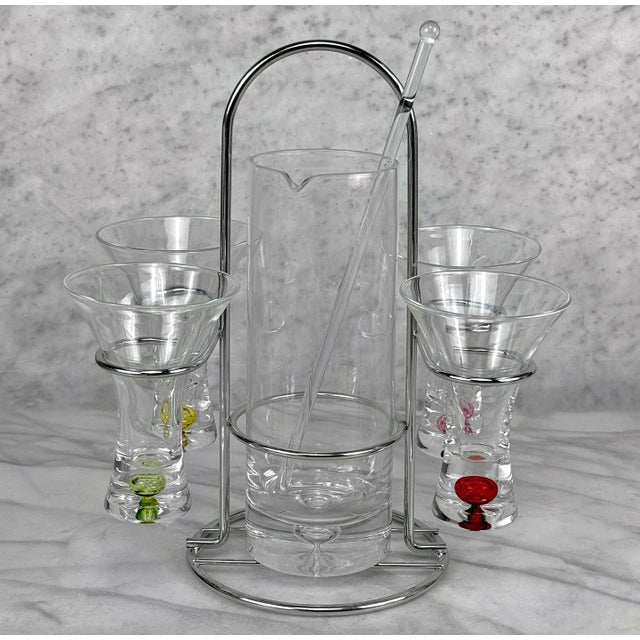 Mid 20th Century Mid 20th Century Chrome & Blown Glass Shot Glasses & Mixer Bar Serving Set For Sale - Image 5 of 9