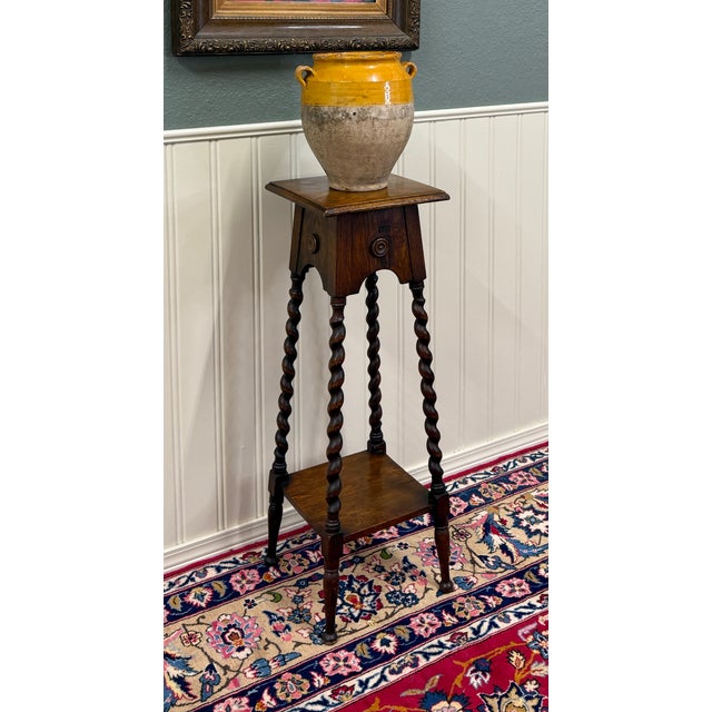 Antique English 4-Post Barley Twist Pedestal Plant Stand Jacobean Oak 36" Tall For Sale In Dallas - Image 6 of 18