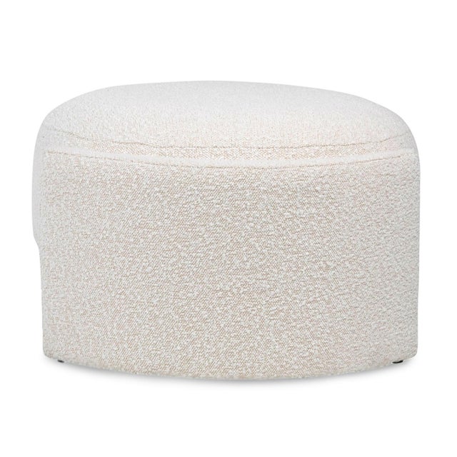 Contemporary Upholstered Cream Oval Ottoman For Sale - Image 3 of 5