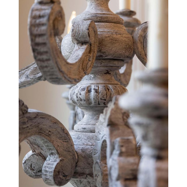 Mid 20th Century 20th Century French Carved and Painted Wood Twelve-Light Chandelier For Sale - Image 5 of 18