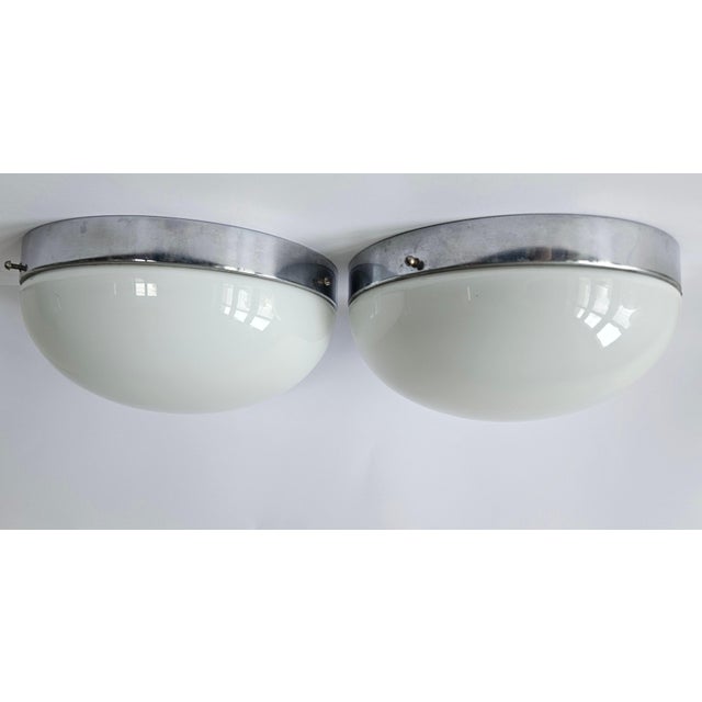 Glass Bauhaus Chrome Ceiling or Wall Lamps, 1930s, Set of 2 For Sale - Image 7 of 16