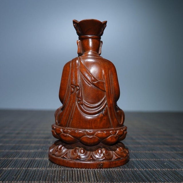 Boxwood Carving of Ksitigarbha Bodhisattva on Lotus For Sale - Image 9 of 9