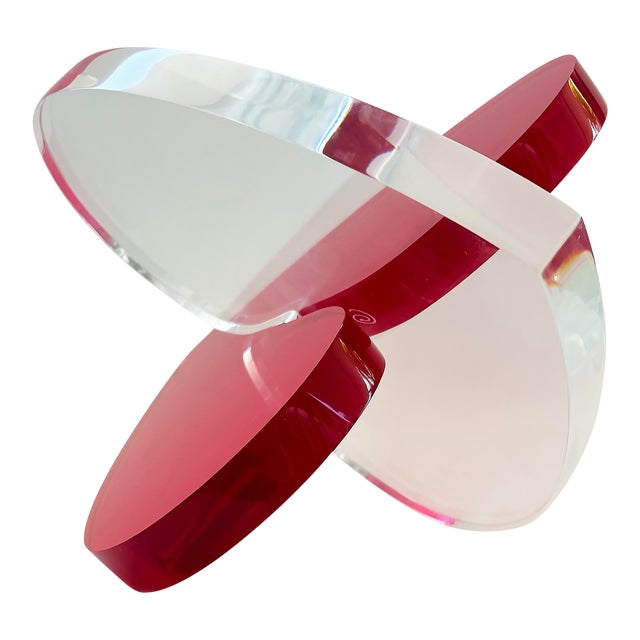 Michael Gitter Clear and Red Lucite Interlocking Hearts "Love Sculpture" For Sale