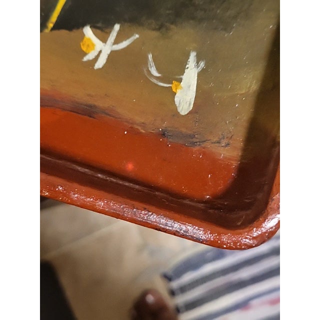 Vintage Painted Serving Tray With Wood Handles For Sale - Image 10 of 11