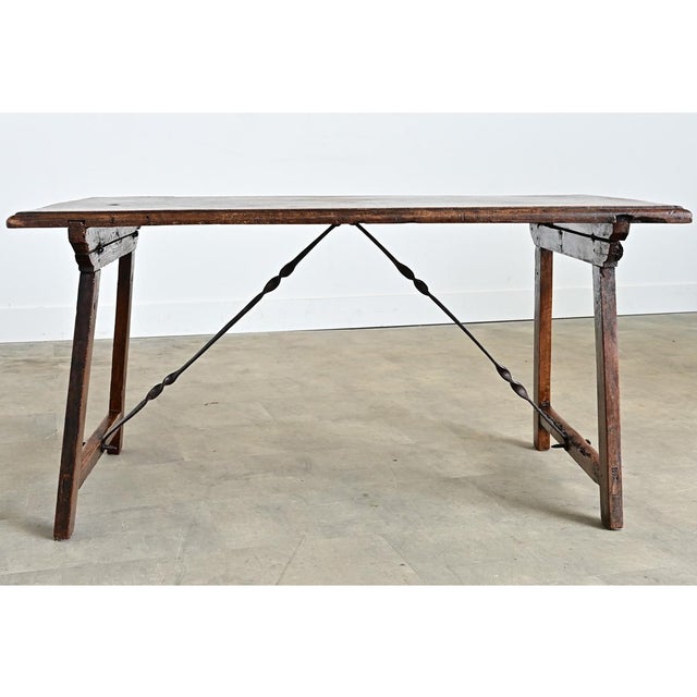 Spanish 18th Century Single Plank Top Walnut & Iron Table For Sale - Image 4 of 12