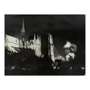 14th of July at Notre Dame de Paris Silver Gelatin Black and White Photography