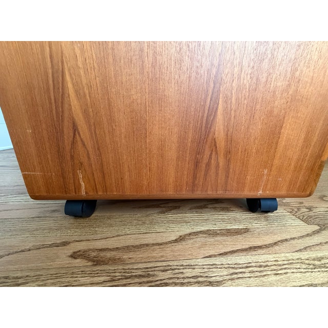 Vintage 1970s Dyrlund Danish Modern Teak Rolling Tv / Media Cabinet With Tambour Doors For Sale - Image 16 of 17