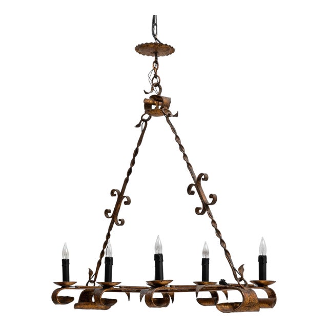 20th Century French Gothic Revival Metal Torch Chandelier For Sale