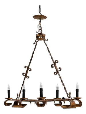 20th Century French Gothic Revival Metal Torch Chandelier