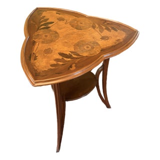 Antique Louis Majorelle Inlaid Poppies Occasional Trefoil Table For Sale