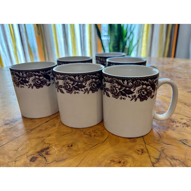 Vintage Spode Delamere Brown Transferware Coffee Mugs - Set of 6 For Sale - Image 13 of 13