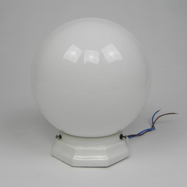Art Deco Ceiling Lamp with Round Glass Ball and Porcelain Fixture, 1930s For Sale - Image 15 of 15