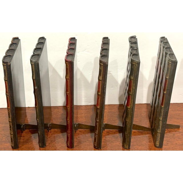 Wood Set of 6 Leather Bound Faux Dummy/Faux English Library Book Fronts, 20th C For Sale - Image 7 of 11