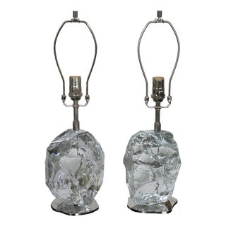 Pair of sculptural glass block table lamps For Sale