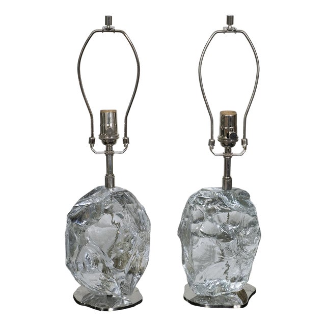 Pair of sculptural glass block table lamps For Sale