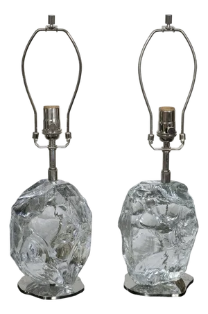 Pair of sculptural glass block table lamps
