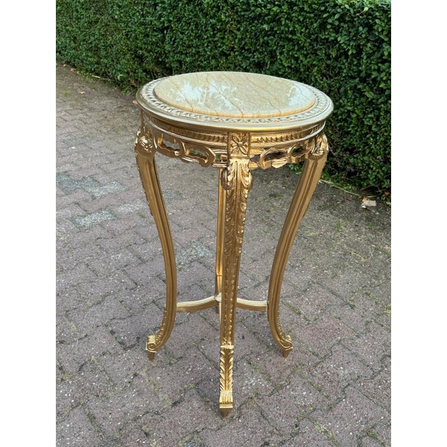 1970s Artisan Louis XVI Gold Beech Marble Tables-Pair For Sale - Image 13 of 18