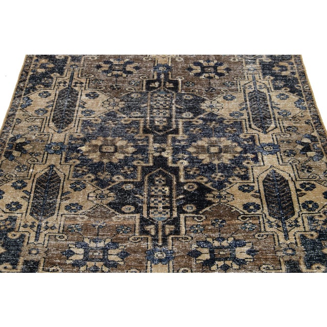 Brown Brown Vintage Persian Distressed Wool Rug With Geometric Pattern For Sale - Image 8 of 8