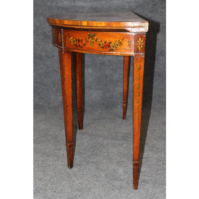 English 19th Century English Adams Style Paint Decorated Leather Top Demilune Table For Sale - Image 3 of 12