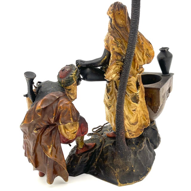 Mid-Century Modern Austrian Cold Painted Bronze Bedouin Maiden & Attendant at Well, Franz Bergman For Sale - Image 3 of 12