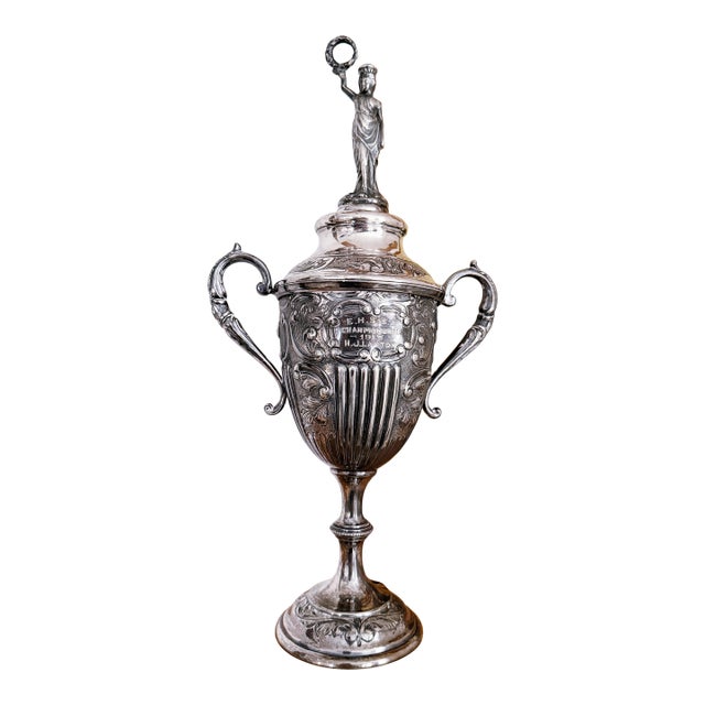 Antique 1913 English Silver Plated Athletics Trophy For Sale