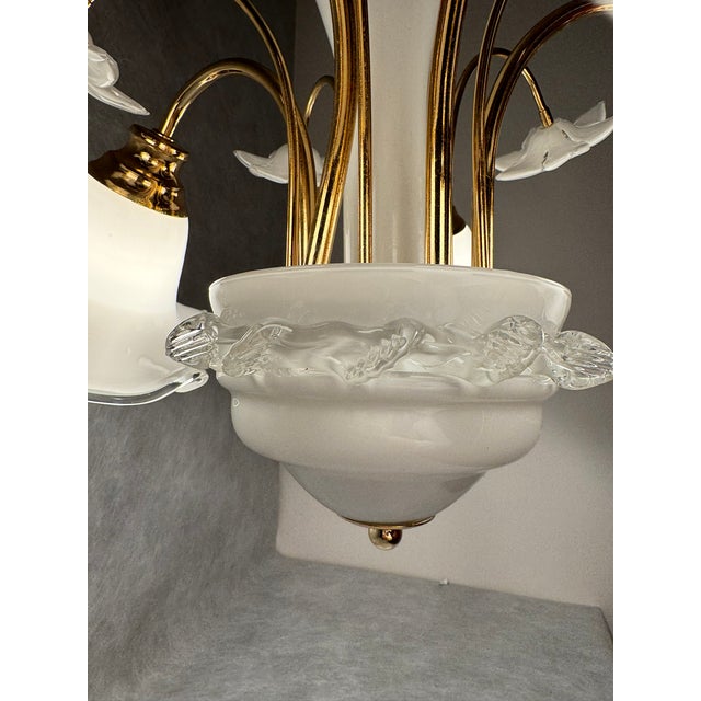Floral Chandelier with Milk Glass Shades, Germany, 1980s For Sale - Image 10 of 12