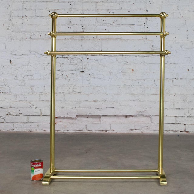 Late 20th Century Hollywood Regency Style Solid Brass Freestanding Towel Stand Triple Tiered Bars For Sale - Image 18 of 18