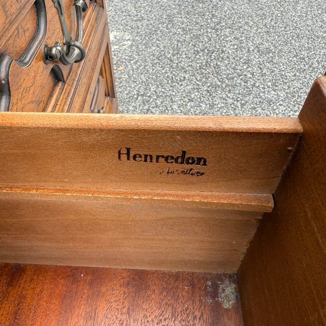 Henredon 1970s Henredon Fine Furniture Spanish Revival Oak 9 Drawer Rolling Low Dresser For Sale - Image 4 of 15