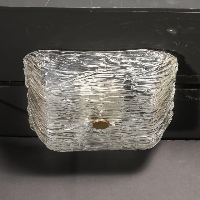 1960s Mid-Century Modern Murano Hand-Blown Textural Clear Glass Venini Flush Mount Chandelier For Sale - Image 17 of 18