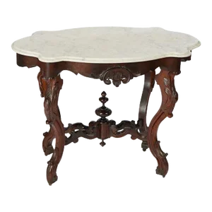 Antique Renaissance Revival Walnut, Rosewood & Marble Parlor Table Cira 1890