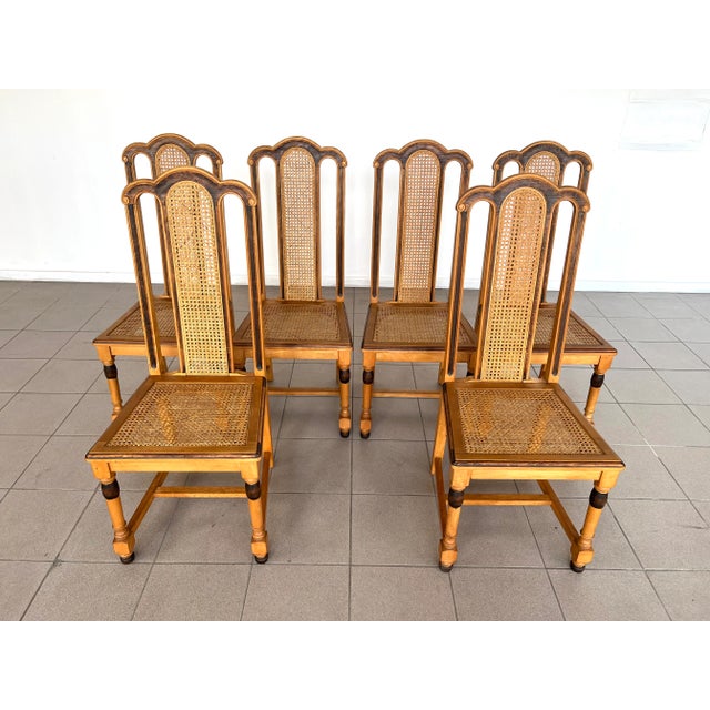 French Farmhouse Style Oak Cane Dining Chairs Set of 6 Chairish