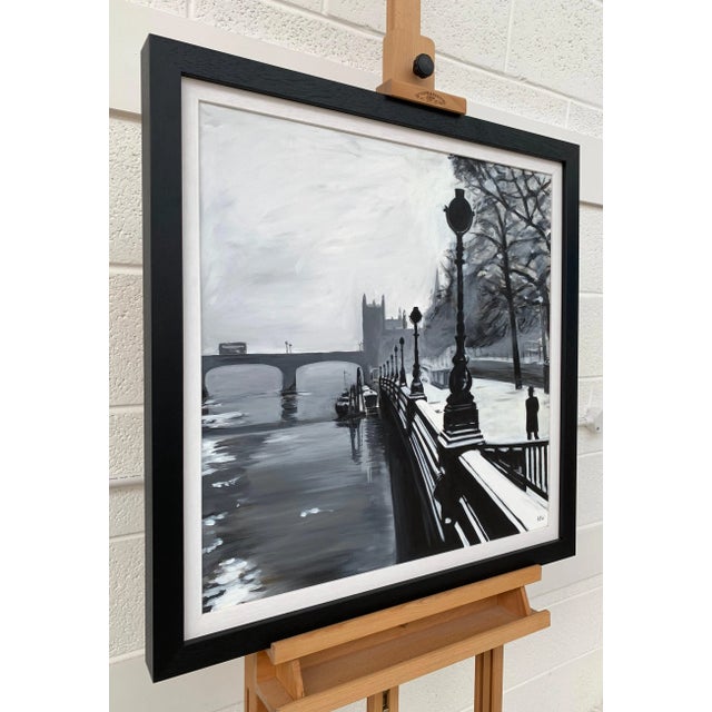 Angela Wakefield Black & White Painting of Victoria Embankment London - Unique Original Art by British Urban Artist, 2019 For Sale - Image 4 of 8