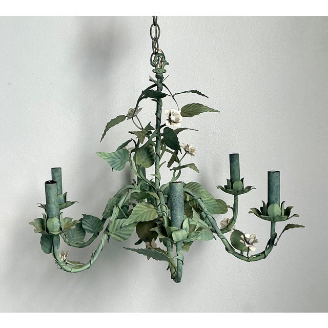 Shabby Chic Vintage Regency Tole Rose Chandelier For Sale - Image 3 of 12