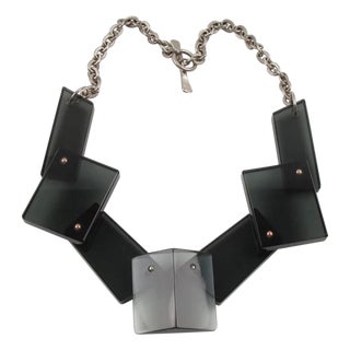 Transparent Gray Lucite Geometric Bib Necklace For Sale