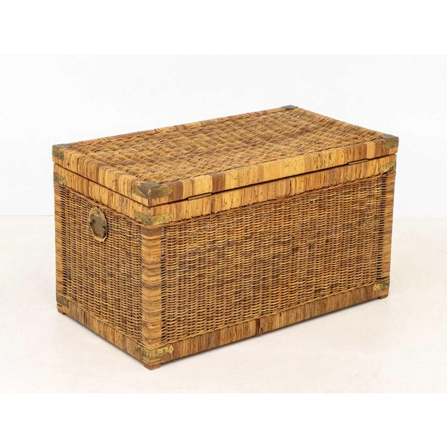 Chinese Brass Mounted Woven Wicker Chest For Sale - Image 9 of 9