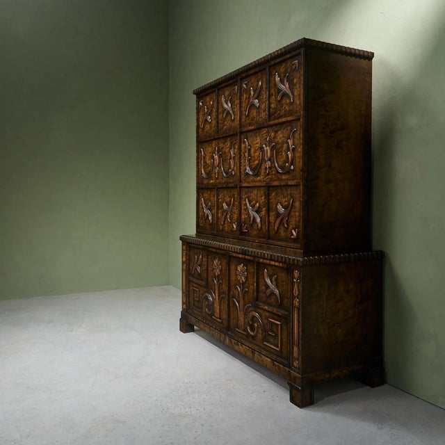 Cabinet with Decorative Carvings in Stained Birch by A.B. Svenska Möbelfabrikerna Bodafors, 1930s For Sale - Image 3 of 13