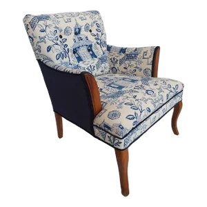 Chinoiserie Linen Toile Armchair Newly Re-Upholstered