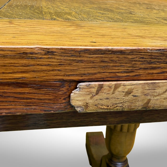 Oak Draw Leaf Table in English Jacobean Revival-Style Circa 1930s For Sale - Image 9 of 18
