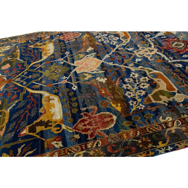 Blue Bidjar Style Modern Geometric Transitional Wool Area Rug 9x12 For Sale - Image 11 of 11