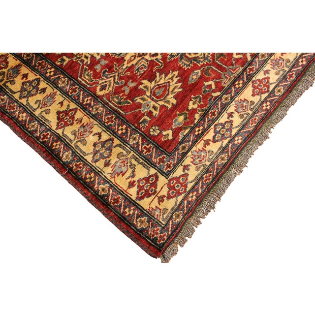 Boho Chic Super Kazak Red/Gold Wool Rug - 4'1'' X 5'5'' For Sale - Image 4 of 10