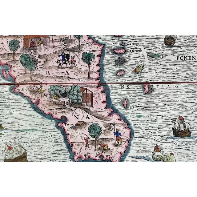 Hand-Colored Woodcut Map of Sumatra from Ramusios Delle Navigationi, 1606 For Sale - Image 4 of 6