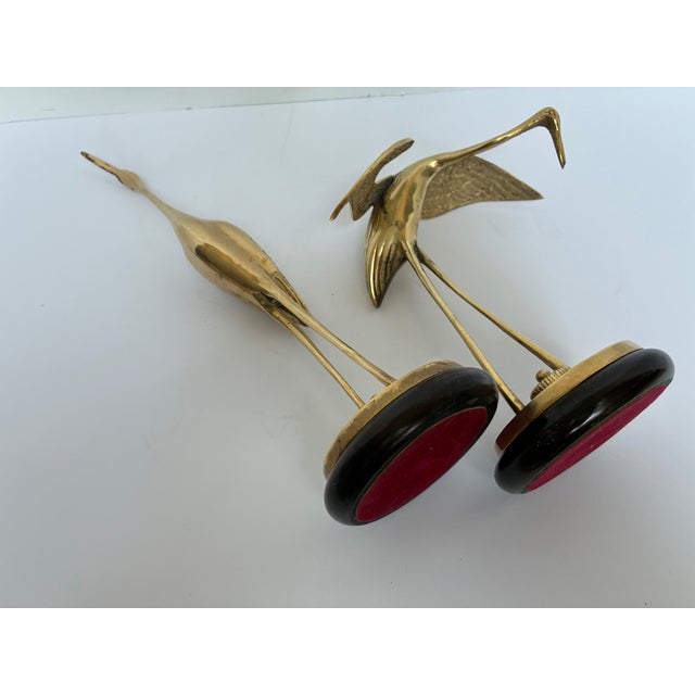 Brass Mid Century Modern Large Brass Crane Figures on Wood Base - A Pair For Sale - Image 8 of 12