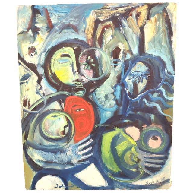 Mario Salmaso, Mediterranean People, 1960s, Oil on Canvas For Sale - Image 4 of 4