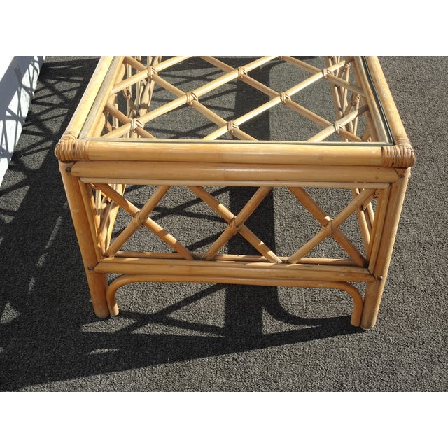 Vintage Coastal Bamboo Coffee Table W Leather Straps ~ Boho Chic For Sale In Los Angeles - Image 6 of 12